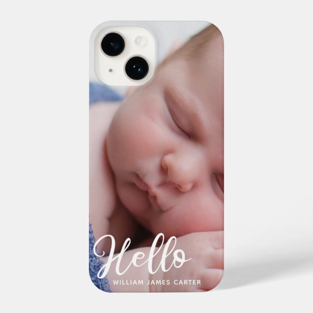 Hello Baby Boy Photo Simple Script Personalised iPhone Case (Back)