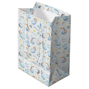 Hello Baby Boy – Watercolor Pattern Design Medium Gift Bag
