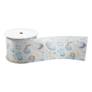 Hello Baby Boy – Watercolor Pattern Design Satin Ribbon