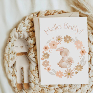 Hello Baby Bunny Baby Shower-Cute Rabbits & Flower Invitation