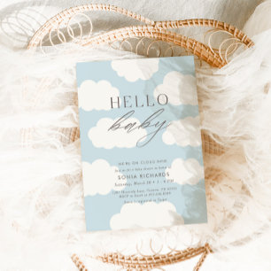 Hello Baby Cloud Nine Blue Boy Baby Shower Invitation