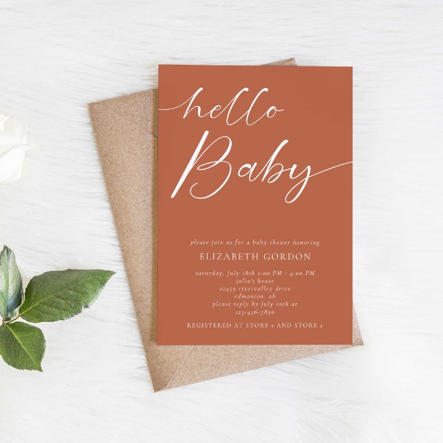 Hello Baby Copper Minimalist Boho Baby Shower Invitation (Creator Uploaded)