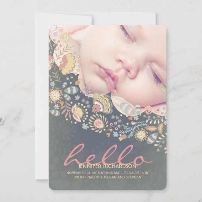 Hello Baby Cute Birth Announcements (Front)