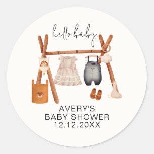 Hello Baby   Cute Boho Clothes Baby Shower  Classic Round Sticker