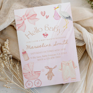 Hello Baby! Cute Bow Baby Shower Party Invitation