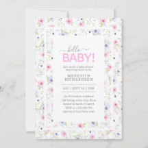 Hello Baby Cute Floral Pink Blue Girl Baby Shower 