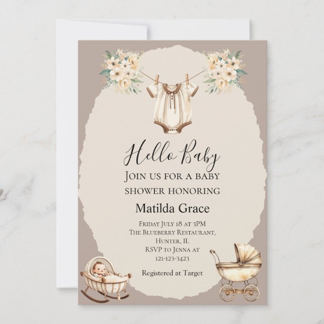 Hello Baby Cute Neutral  Invitation (Front)