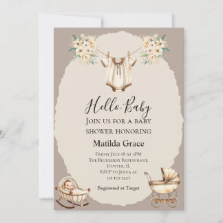 Hello Baby Cute Neutral  Invitation