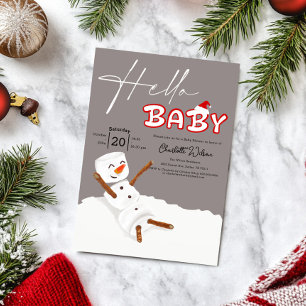 Hello Baby Cute Snowman Baby Shower Invitation
