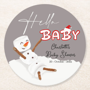 Hello Baby Cute Snowman Baby Shower Paper Coaster