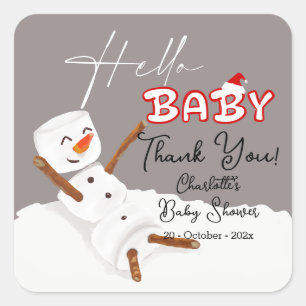 Hello Baby Cute Snowman Baby Shower Square Sticker