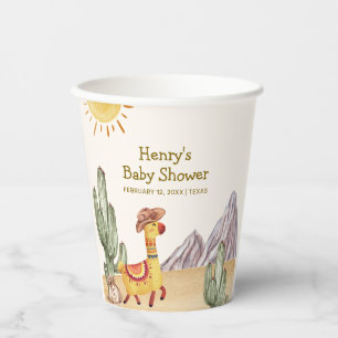 Hello Baby Desert Cactus Llama Cowboy Baby Shower Paper Cups