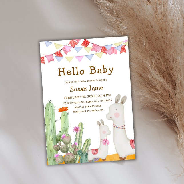 Hello Baby Desert Cactus Llama Fiesta Baby Shower  Invitation (Hello Baby Desert Cactus Llama Fiesta Baby Shower Invitation)