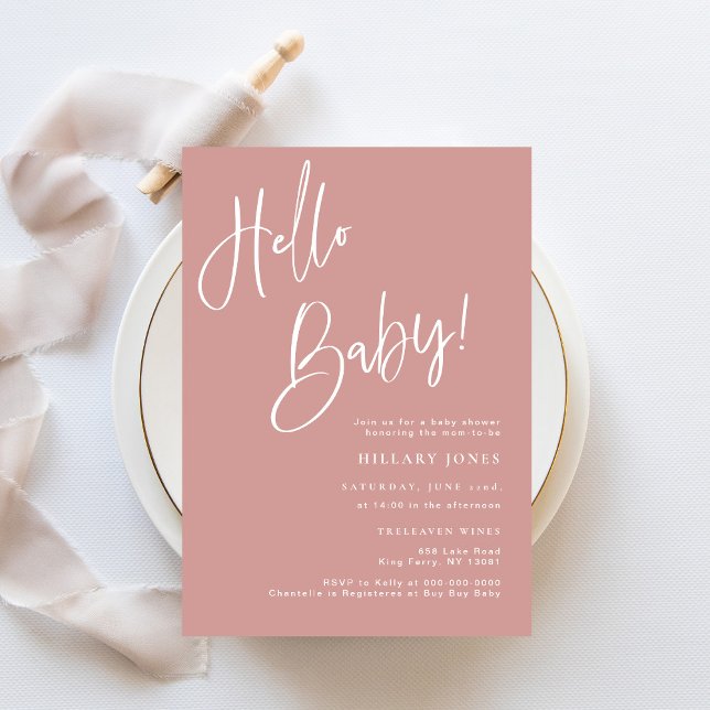 Hello Baby Dusty Pink/ Rose Bohemian Baby Shower Invitation (Creator Uploaded)