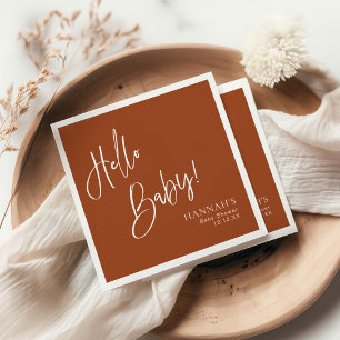Hello Baby Earthy Terracotta Bohemian Baby Shower Napkin