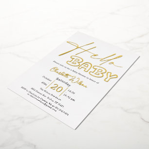Hello Baby Elegant Baby Shower Foil Invitation
