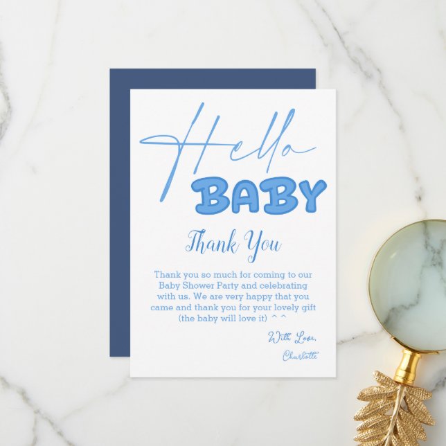 Hello Baby Elegant Baby Shower Thank You Card (Front/Back In Situ)