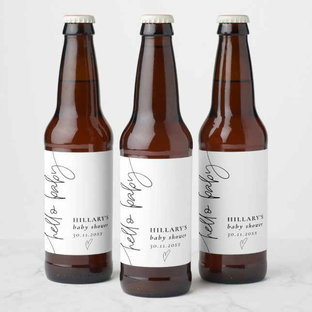 Hello Baby Elegant Calligraphy Baby Shower Beer Bottle Label (Bottles)