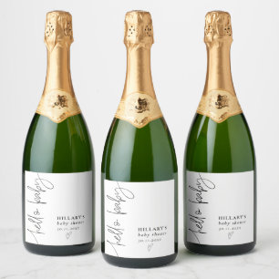 Hello Baby Elegant Calligraphy Baby Shower  Sparkling Wine Label