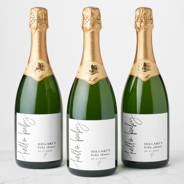 Hello Baby Elegant Calligraphy Baby Shower  Sparkling Wine Label (Bottles)
