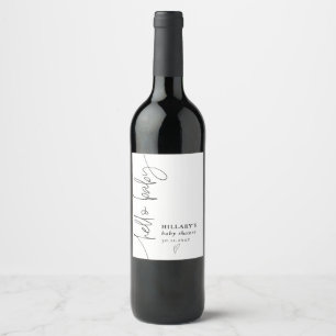 Hello Baby Elegant Calligraphy Baby Shower Wine Label