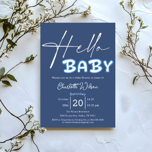 Hello Baby Elegant Dark Blue Baby Shower Invitation