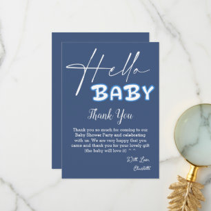 Hello Baby Elegant Dark Blue Baby Shower Thank You Card