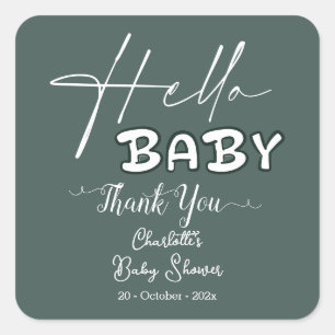 Hello Baby Elegant Dark Green Baby Shower Square Sticker