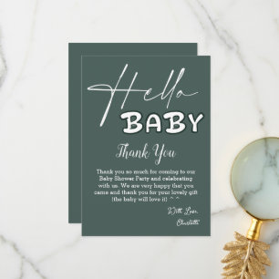 Hello Baby Elegant Dark Green Baby Shower Thank You Card