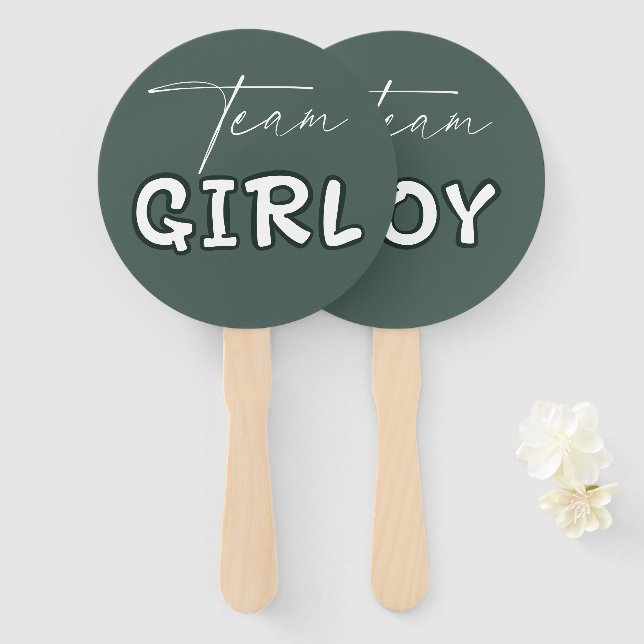 Hello Baby Elegant Dark Green Gender Reveal Hand Fan (Front and Back)