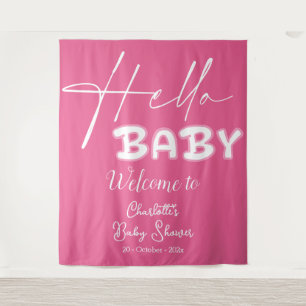 Hello Baby Elegant Dark Pink Baby Shower Backdrop Tapestry