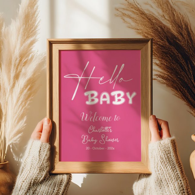 Hello Baby Elegant Dark Pink Baby Shower Welcome Poster (Creator Uploaded)