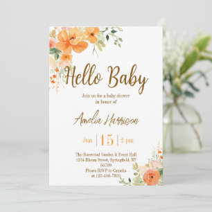 Hello Baby! Elegant Floral Baby Shower Invitation