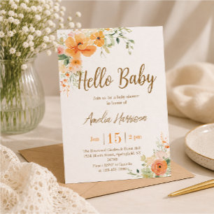 Hello Baby! Elegant Floral Baby Shower Invitation
