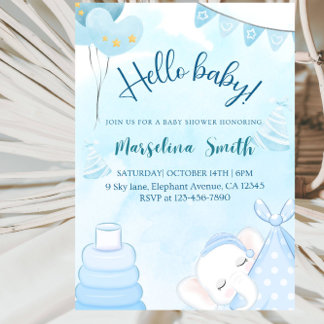 Hello Baby Elephant Baby Shower Party Invitation
