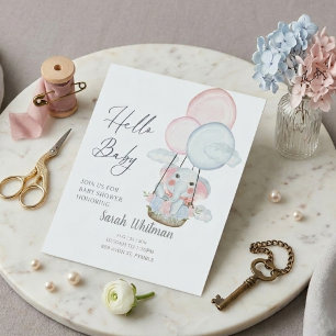 "Hello Baby" Elephant Hot Air Balloon Baby Shower  Pedestal Sign