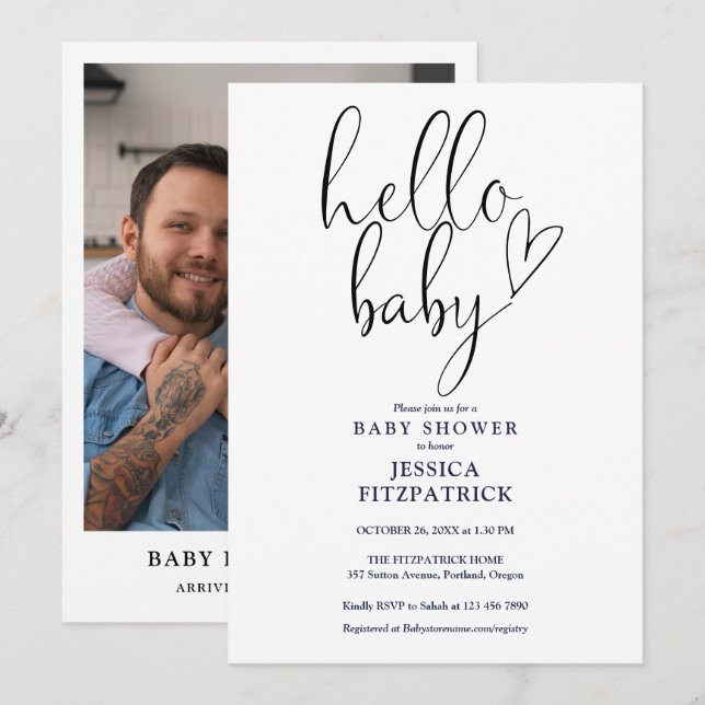 Hello Baby Gender Neutral Photo Baby Shower Invitation (Front/Back)