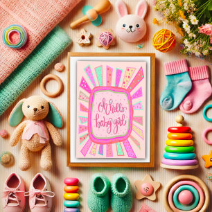 Hello Baby Girl Cute Pink Modern Whimsical Card