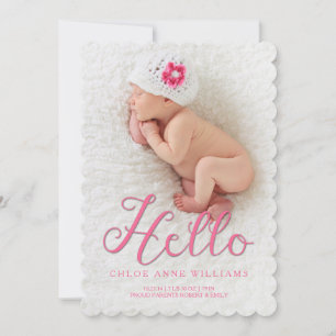 Hello Baby Girl Dream Birth Announcement Photocard