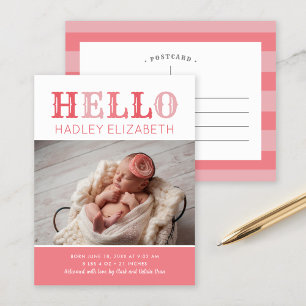 Hello Baby Girl Photo Birth Announcement Postcard