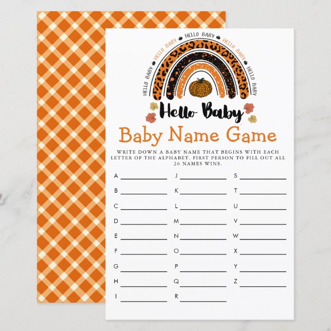 Hello Baby Girl Pumpkin Baby Shower Name Game (Front/Back)