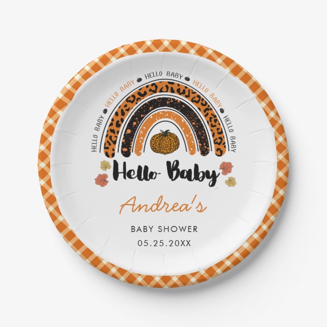 Hello Baby Girl Pumpkin Baby Shower Paper Plate (Front)