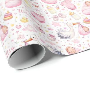 Hello Baby Girl – Watercolor Pattern Design Wrapping Paper