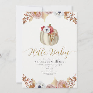 Hello Baby Gold Fall Floral Botanical Baby Shower Invitation