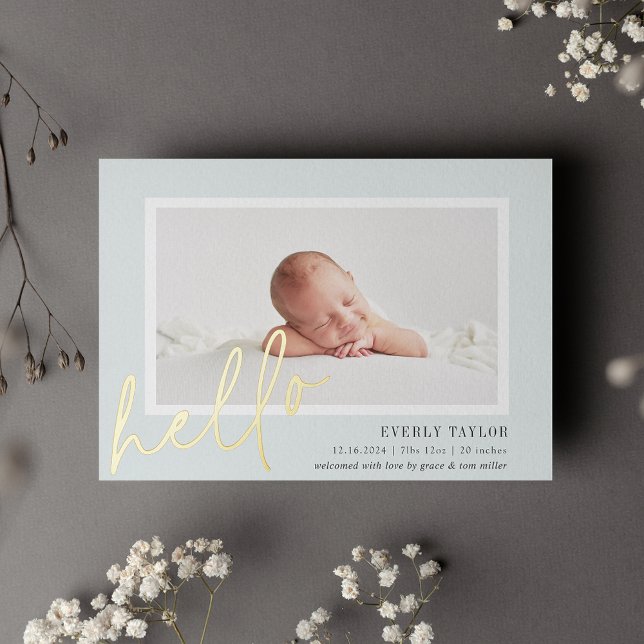 Hello Baby Gold Foil Photo Birth Announcement (Creator Uploaded)