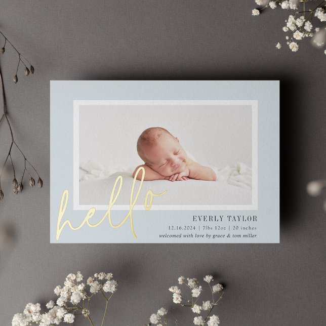 Hello Baby Gold Foil Photo Birth Announcement (Creator Uploaded)