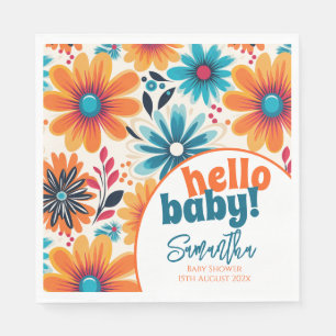 Hello Baby Groovy Retro Boho Flower Baby Shower Napkin