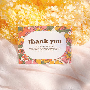 Hello Baby   Groovy Retro Flowers Boho Thank You Card