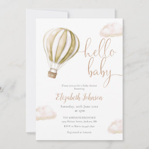 Hello Baby Hot Air Balloon Neutral Baby Shower Invitation