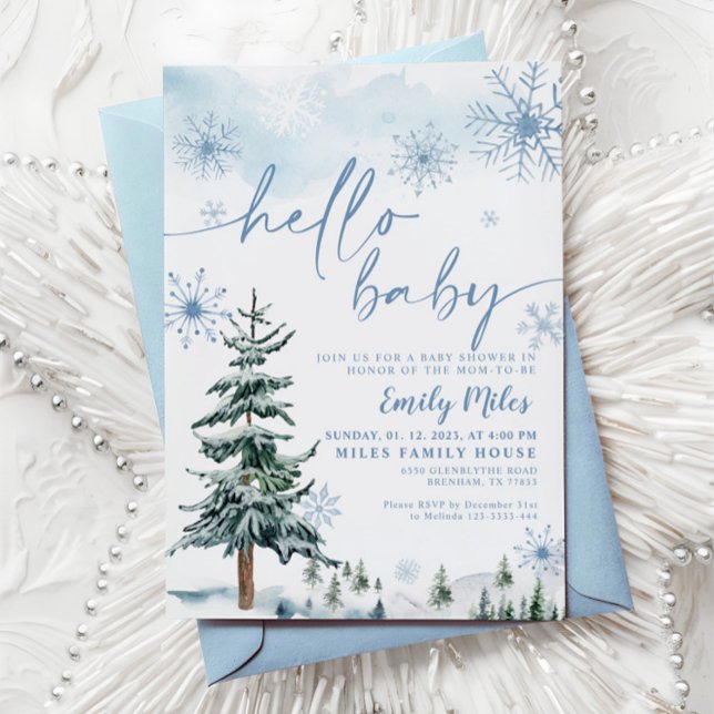 Hello Baby invitation, Winter blue baby shower Invitation (Creator Uploaded)